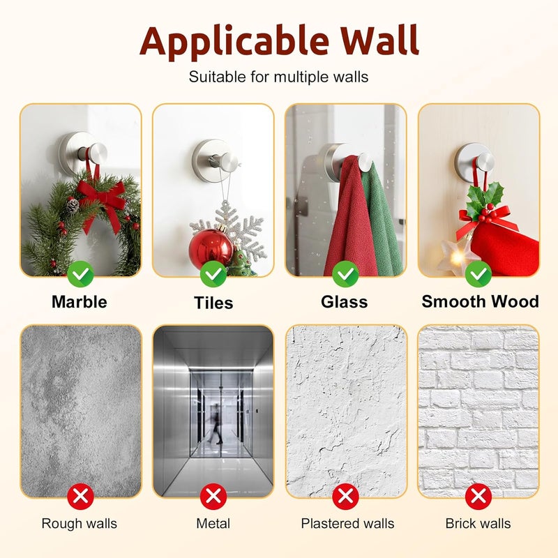 awrose 4 Packs Suction Cup Hooks for Shower, Heavy-Duty Wreath Hangers for Front Door, No Drill Glass Door Shower Suction Hooks No Damage for Walls Bathroom Kitchen Window Mirror Tile Towel Coat Robe Loofah - Image 3